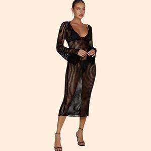 Meshki Murphy Crochet Midi Dress Black